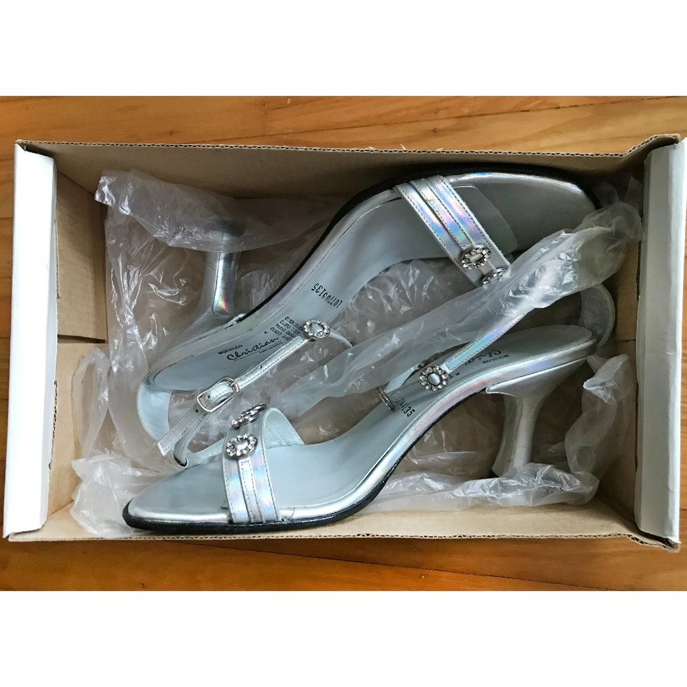 Metallic silver leather sandals